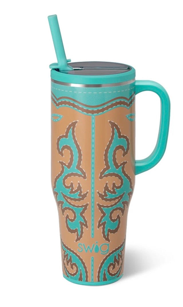 Boot scoot’n Turquoise 40 oz mega mug