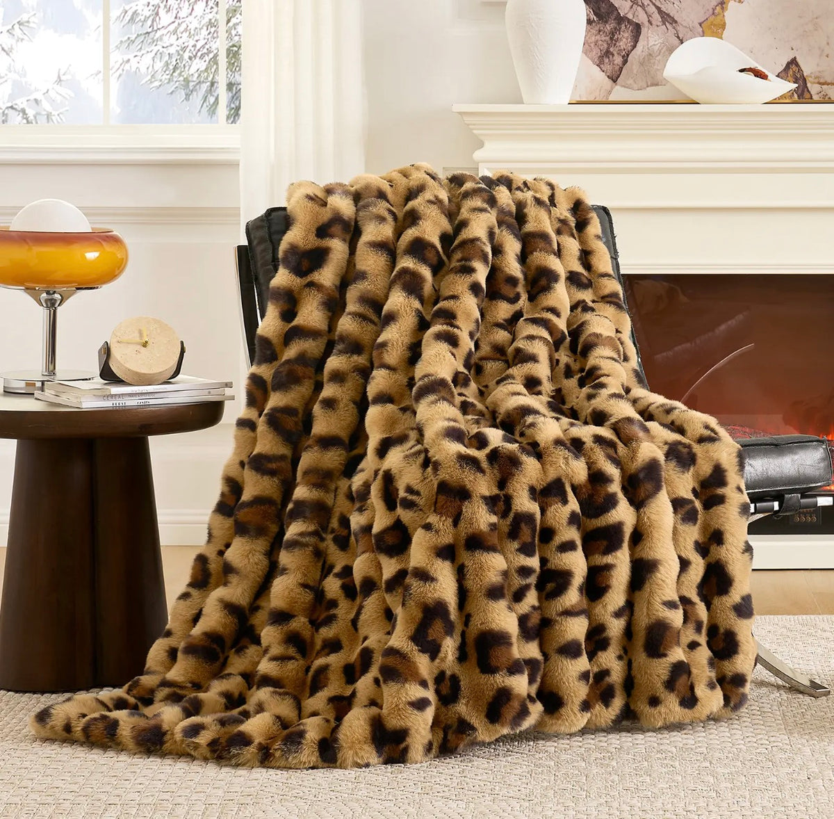 Ultra Light Faux Fur Bubble Throw Blanket – Leopard