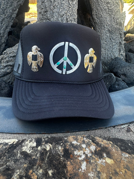 Black Thunderbird & Turquoise Peace Cap