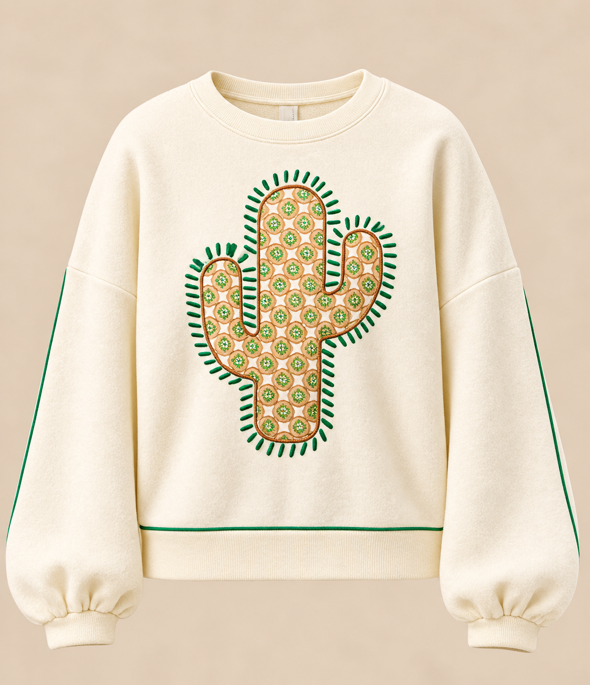 🌵 Boho Cactus Appliqué Sweatshirt