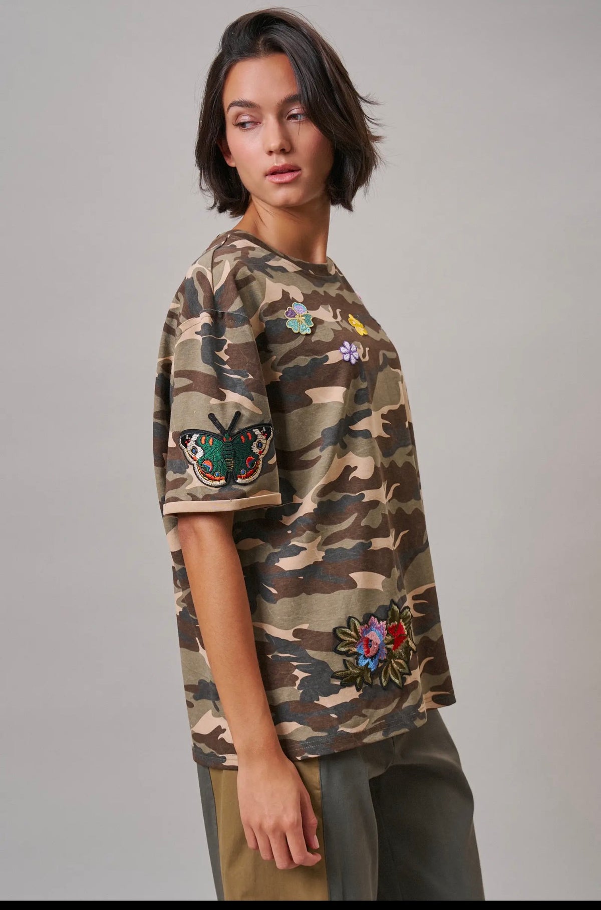 Camo Floral Patch Oversized Tee