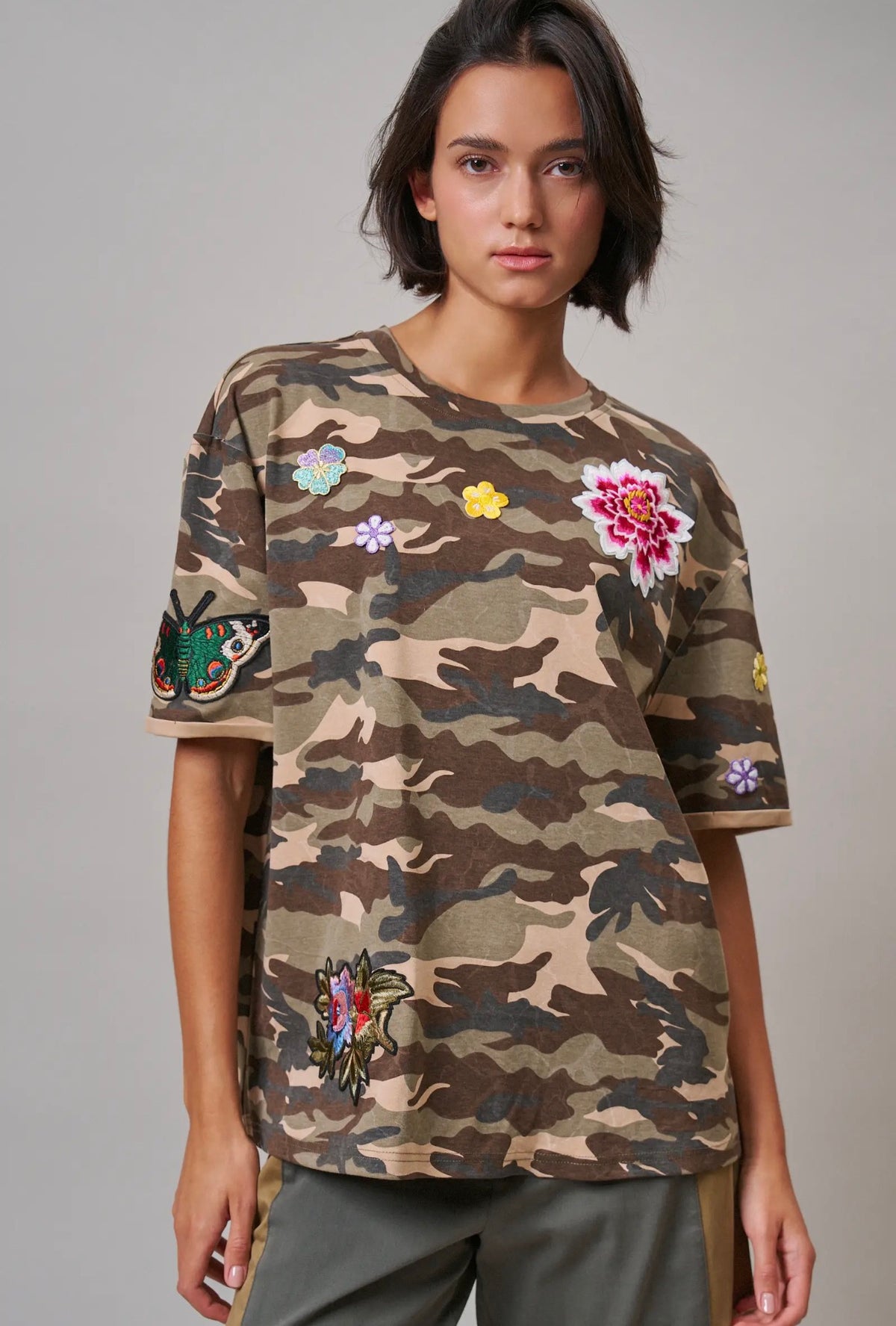 Camo Floral Patch Oversized Tee