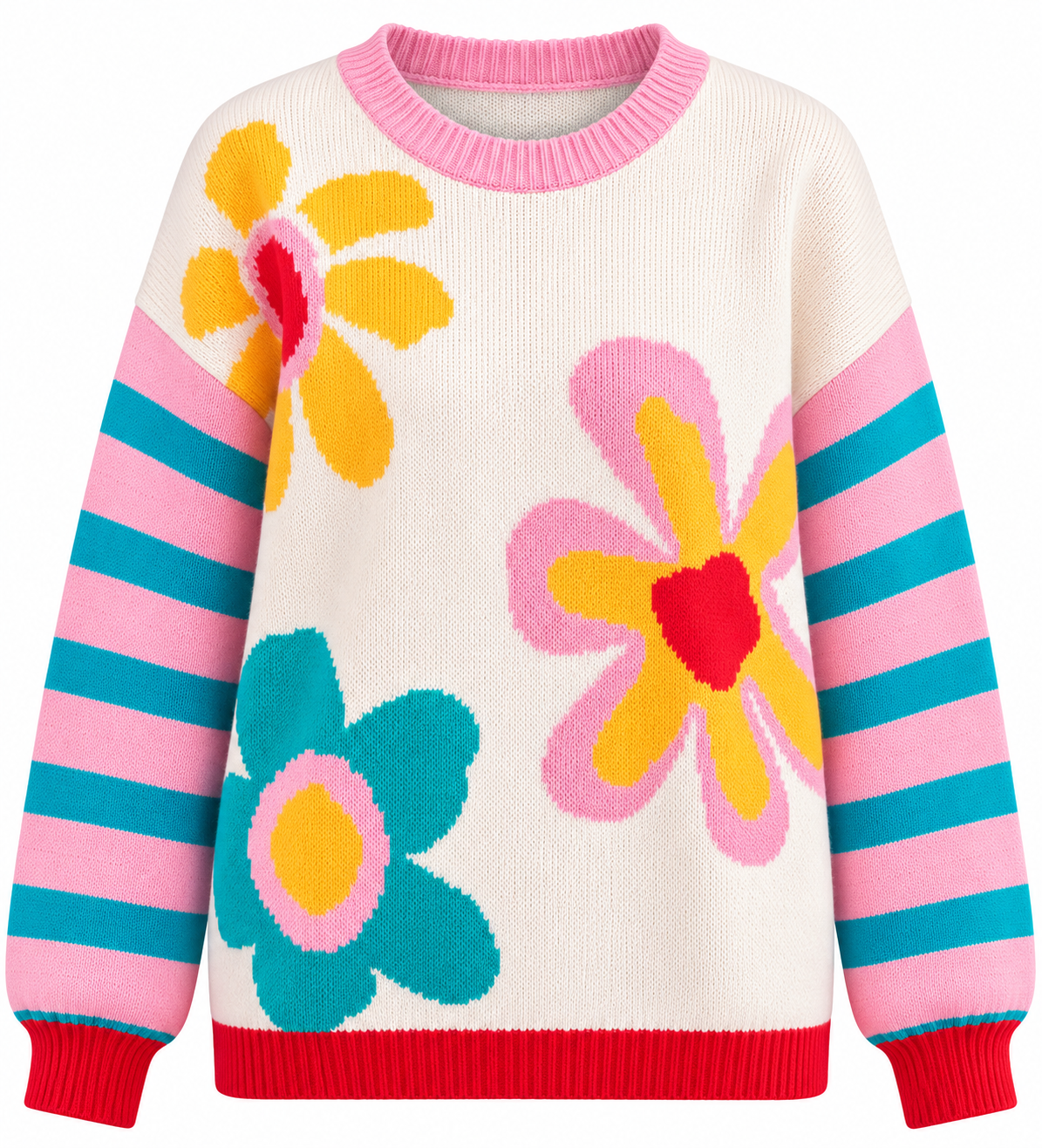 Retro Flower Power Knit Sweater – White